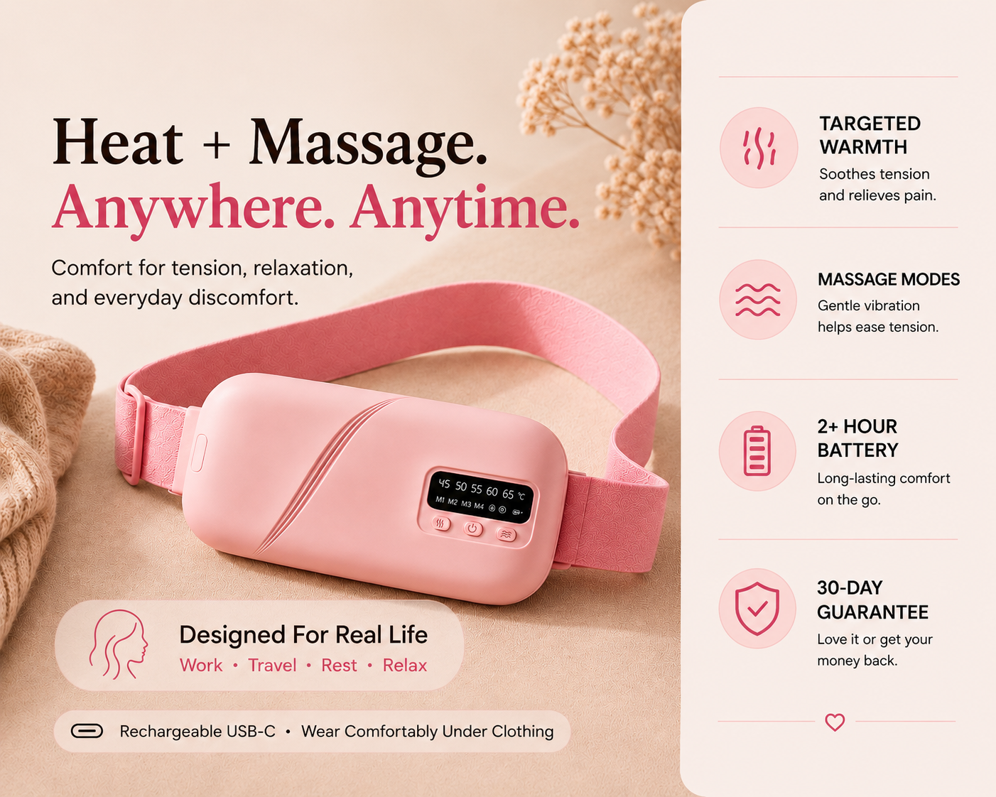 BloomEase™ Wireless Heat + Massage Belt